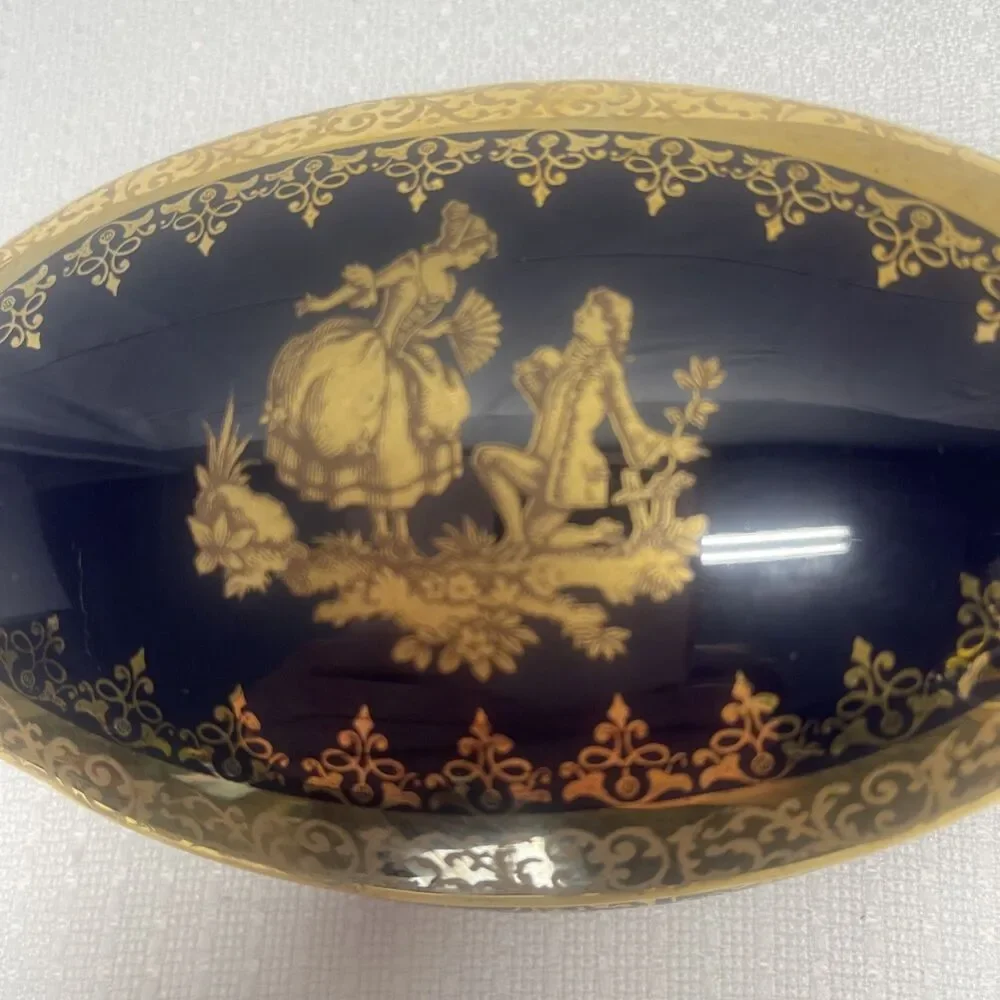 VTG 1960’s MCM Florance Limoges 22K Gold Gilt Porcelain France Trinket Pill Oval